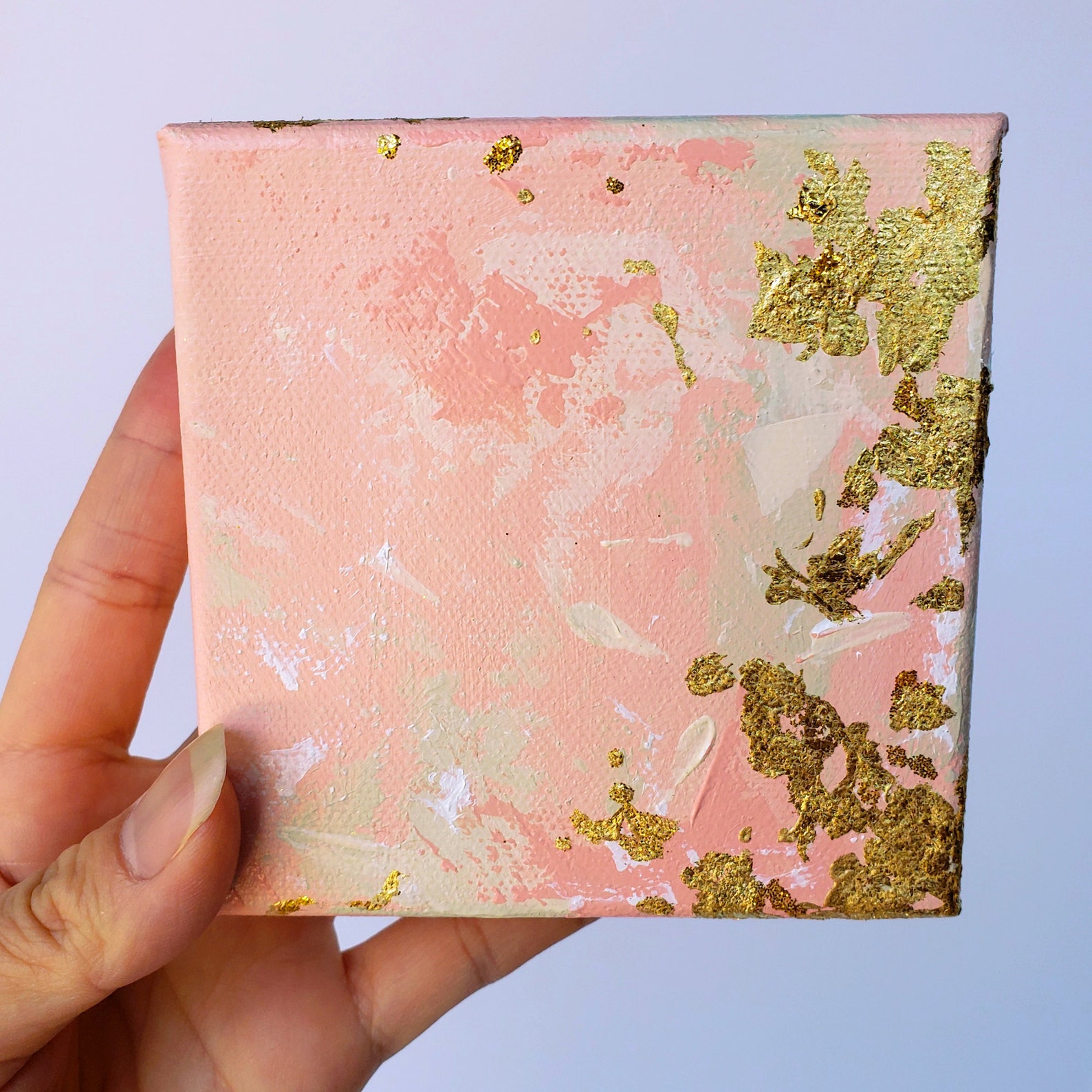 4x4 Pink & Gold Abstract Canvas Paintings Mini Set of Original Etsy