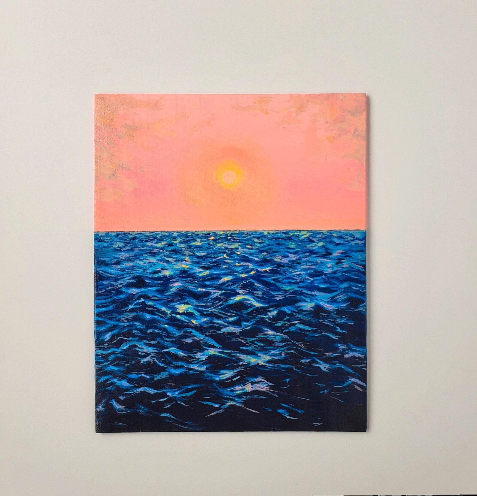 8x10 Pink Sunset Water Painting Original Abstract Beach Etsy