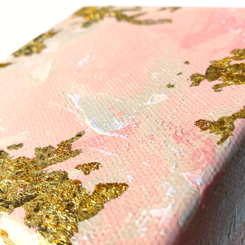 4x4 Pink & Gold Abstract Canvas Paintings Mini Set of Original Etsy