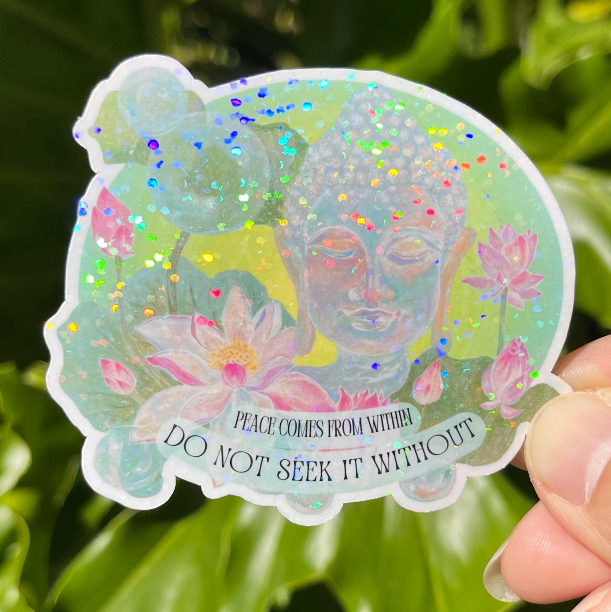 Buddha holographic sticker, Buddha quote sticker, Lotus holographic sticker, Zen vinyl sticker, Quote sticker, Lotus flower sticker