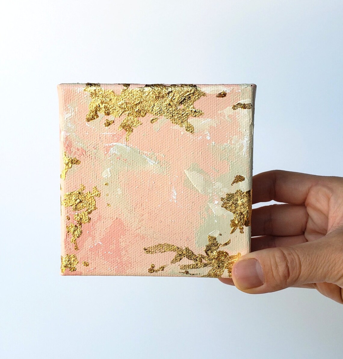 4x4 Pink & Gold Abstract Canvas Paintings Mini Set of Original Etsy