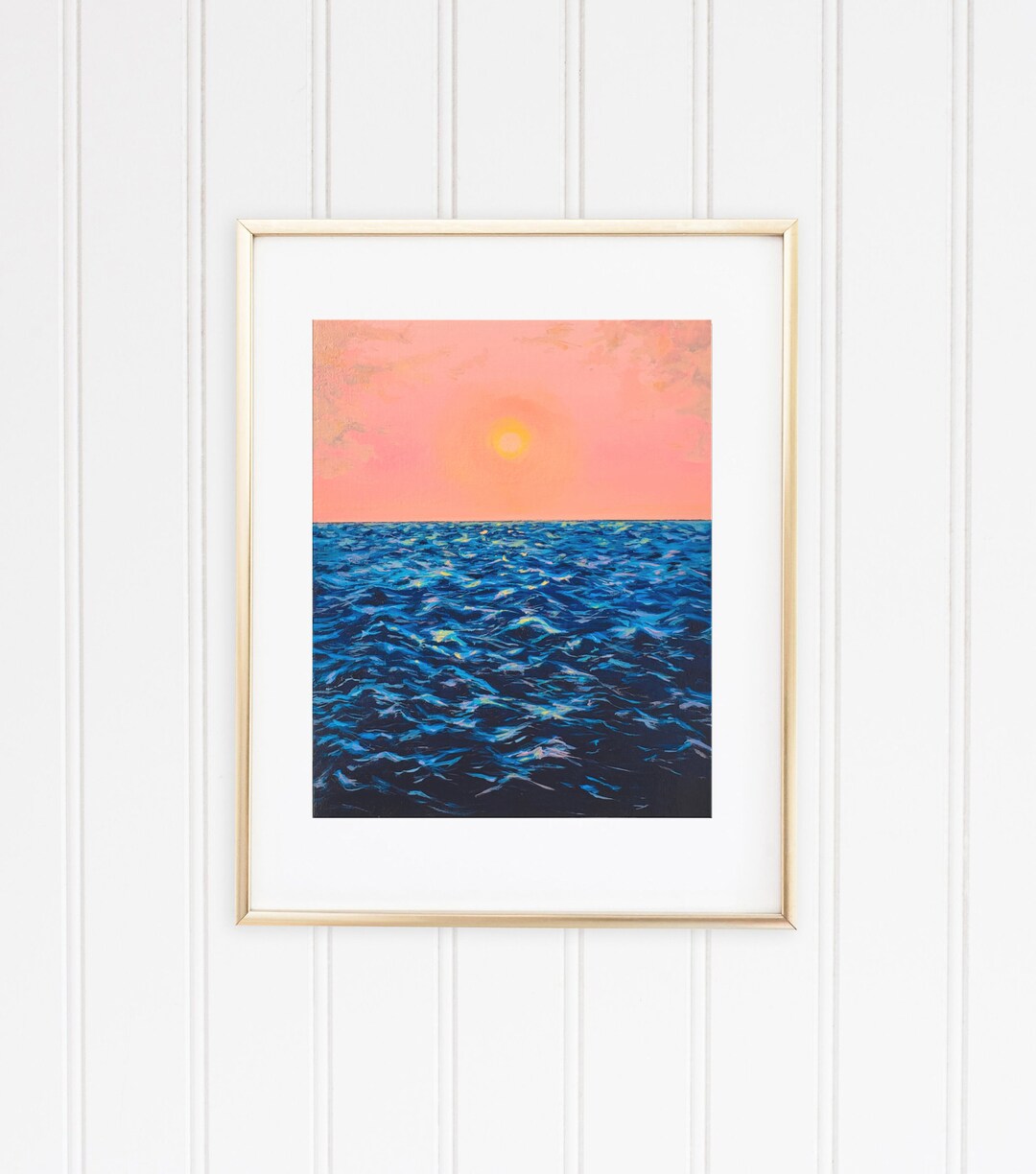 8x10 Pink Sunset Water Painting Original Abstract Beach Etsy