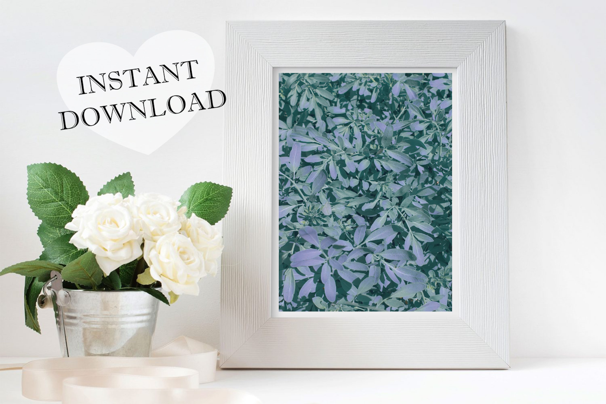 Blue mint green leaves instant download Plant printable art | Etsy