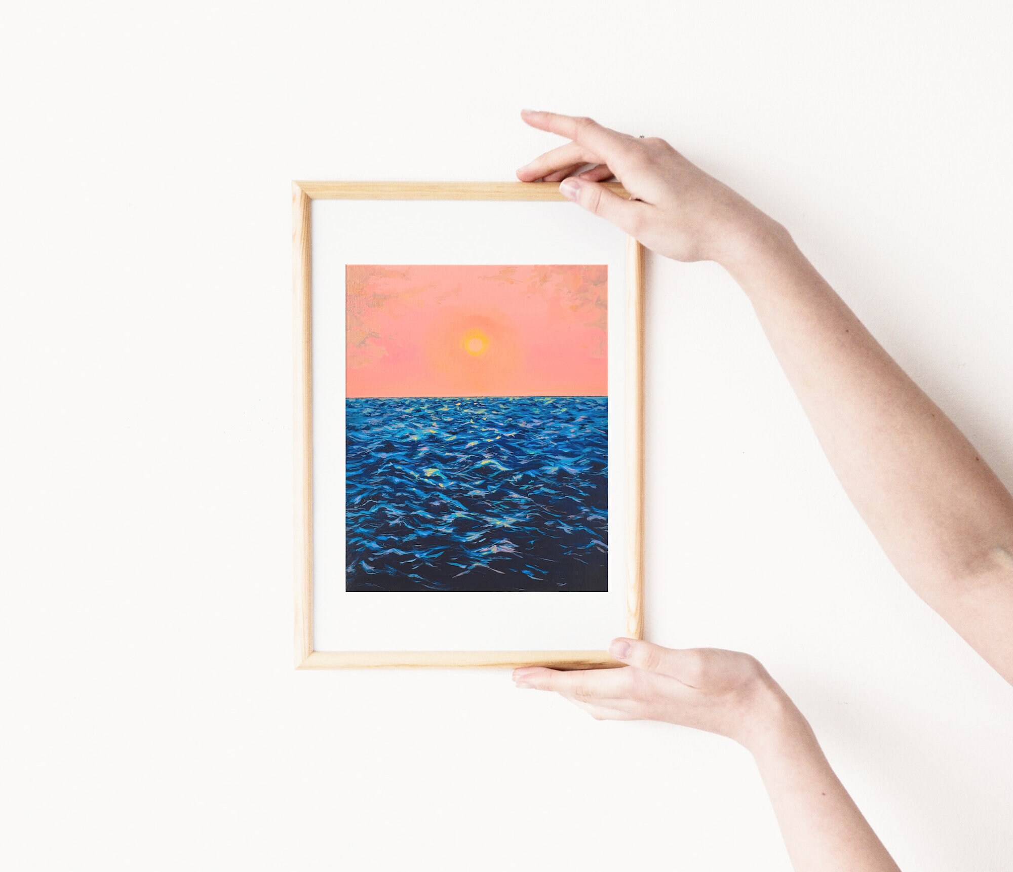 8x10 Pink Sunset Water Painting Original Abstract Beach Etsy