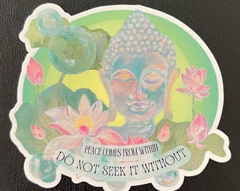 Buddha Lotus Peace Quote Sticker, Zen Vinyl Decal