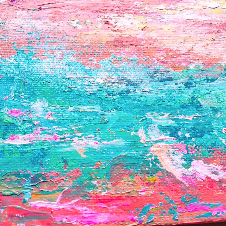 8x10 Original Pink Beach Painting on Canvas Panel Board Etsy