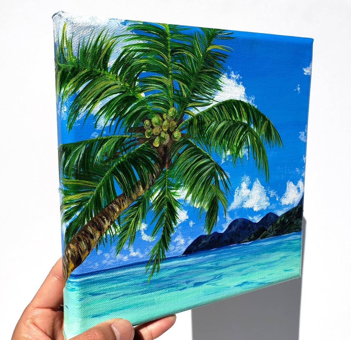 Palm Tree Original Painting, Tropical Beach Art on 8x8 Canvas, Tropical ...