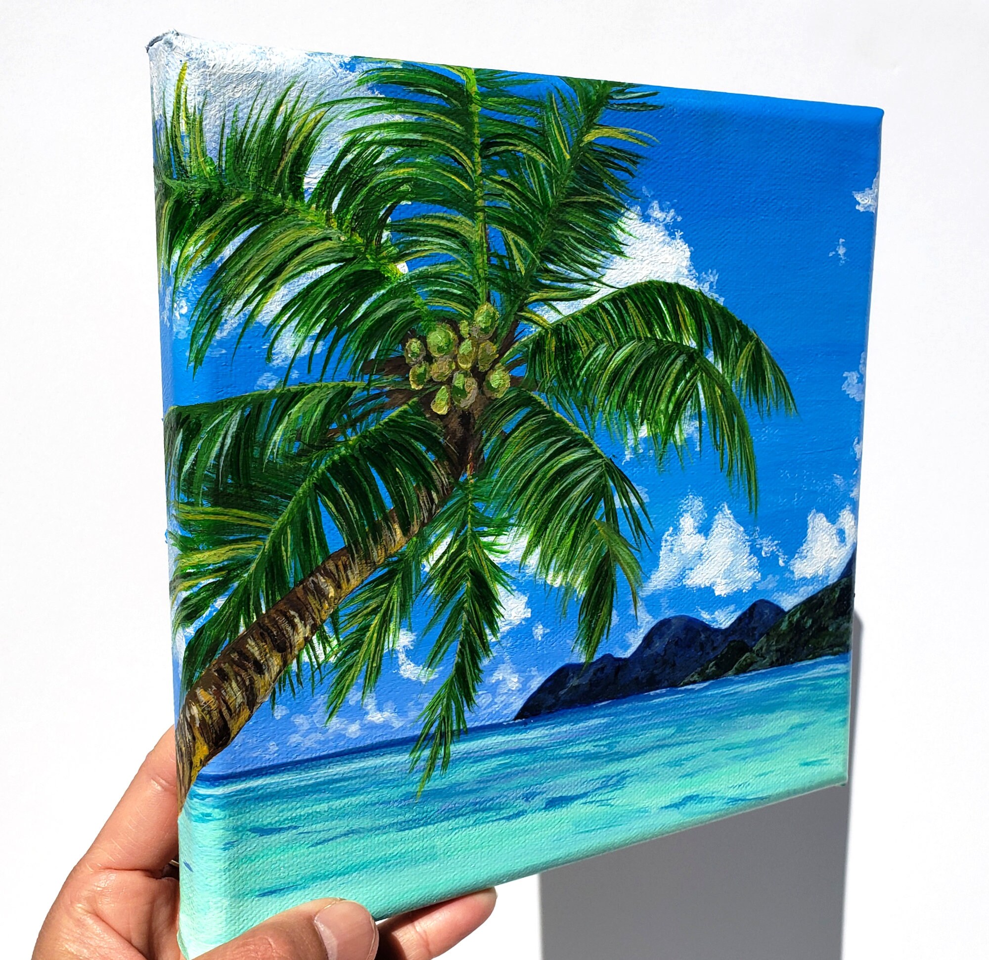 ⭐️ Ocean Art With Palm Trees⭐️ Tropical Starry Night Beach Palm Trees Art Print Gift