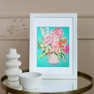 Original 8x10 flower bouquet on canvas panel board flower in vase wall decor floral art colorful roses painting bright home interior art