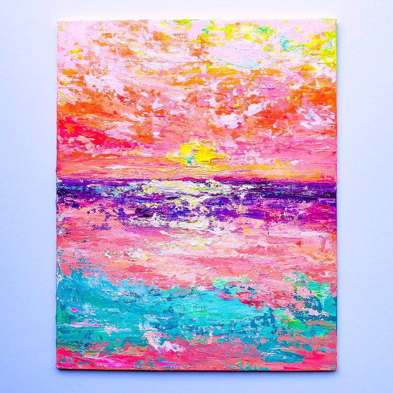 8x10 Original Pink Beach Painting on Canvas Panel Board Etsy