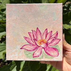 Lotus painting, Lotus flower art, Floral painting, Zen art, Original lotus painting, Pink lotus flower painting, Water lily painting