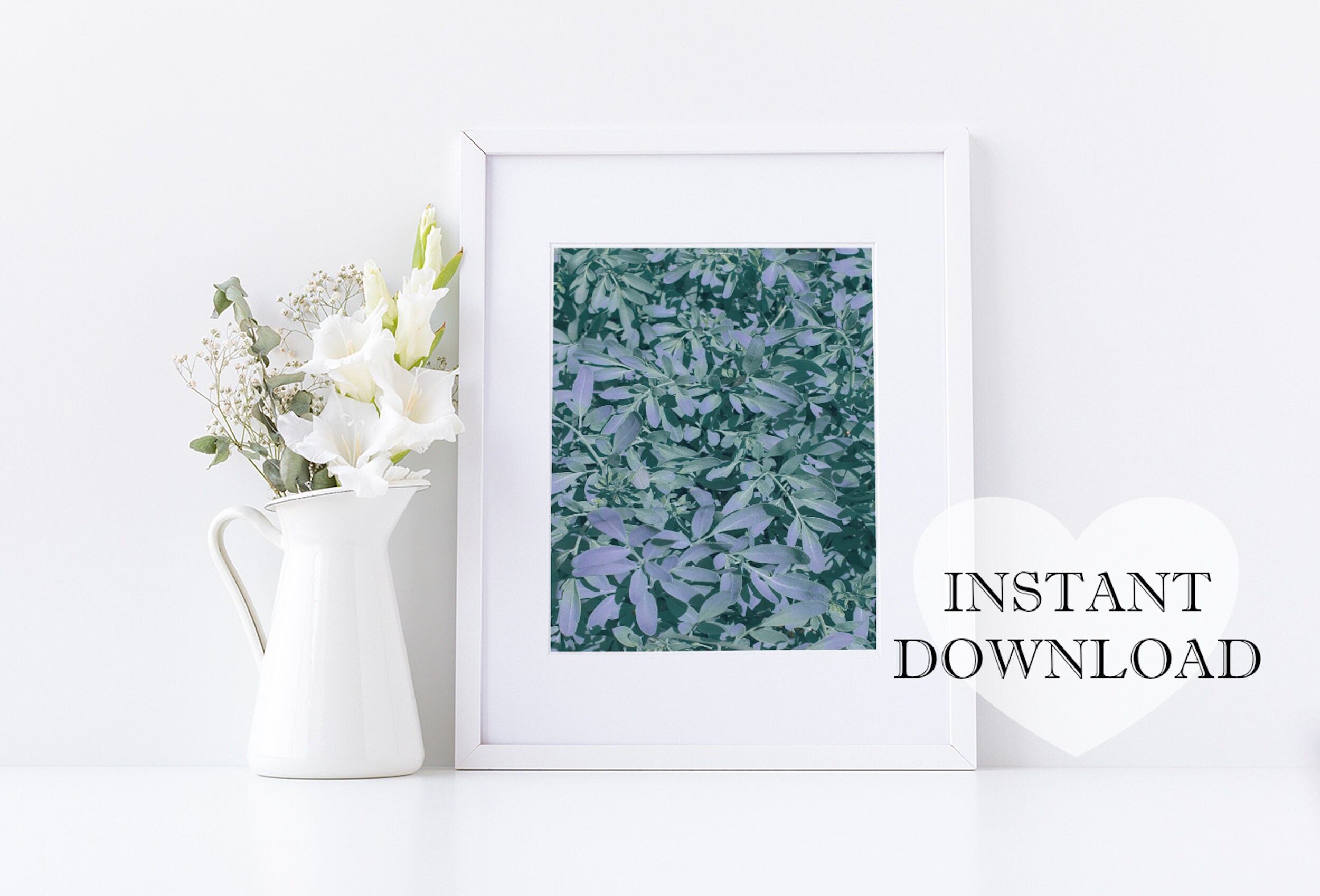 Blue mint green leaves instant download Plant printable art | Etsy