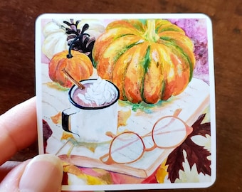 Pumpkin Fall Art Sticker, Laptop Decal, Waterproof Vinyl