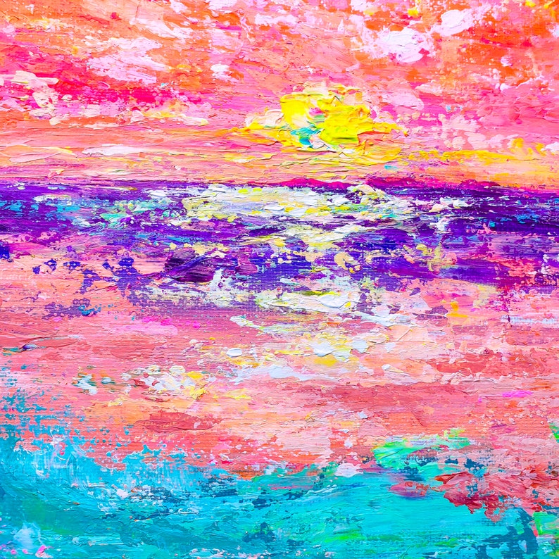 8x10 Original Pink Beach Painting on Canvas Panel Board Etsy