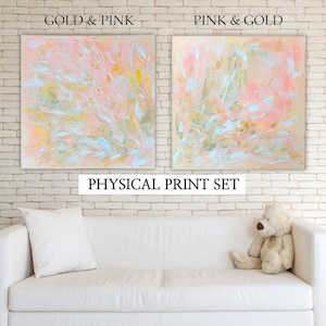 Blush pink and gold wall art, A set of pink abstract painting prints, Abstract giclee prints, Pink abstract painting wall decor