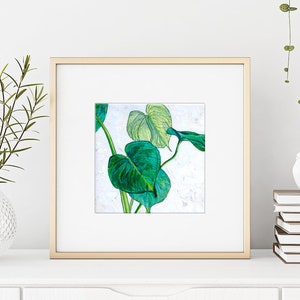 Monstera painting art print Plant home decor gift for her Square wall art Minimal wall decor Modern office wall art art prints 4x4 8x8 13x13