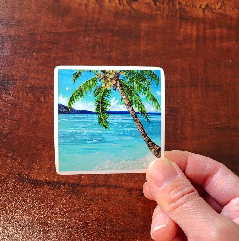 Palm Tree Beach Sticker Tropical Beach Stickers Vinyl Decals Etsy