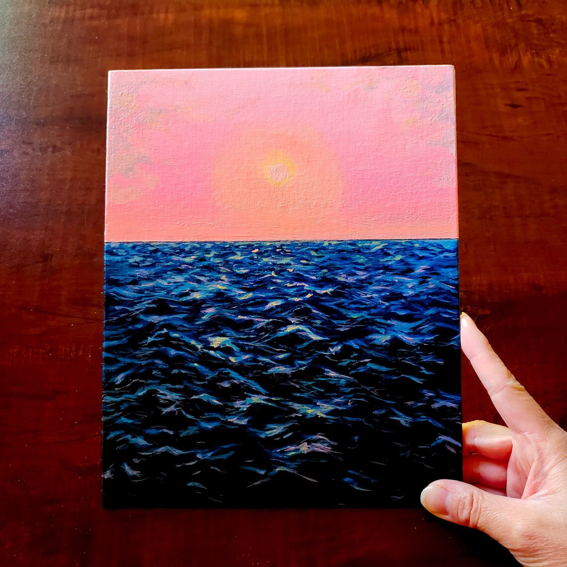 8x10 Pink Sunset Water Painting Original Abstract Beach Etsy