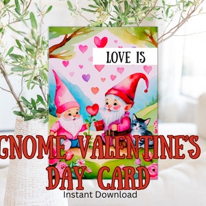 Water color Gnome Cards,Printable Gnome Card, Instant Download Card, Valentines Day Printable, Gnome Love Card, Digital Downloads