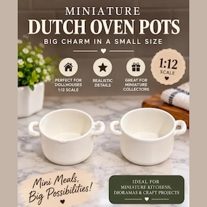 Dollhouse Miniature Dutch Oven Set of 2, 1:12 Scale 6 Qt Cast Iron Pots with Lids, Mini Kitchen Cookware, Dolls House Accessories