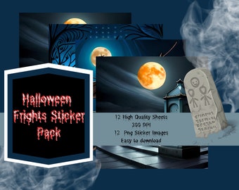 Halloween Frights Stickers, Halloween Sticker Packs, Halloween stickers, Digital halloween stickers, Spooky Digital stickers