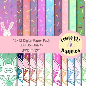 Pack de papier lapin de Pâques imprimable, qualité 300 dpi, 20 motifs Variété de combinaisons de couleurs