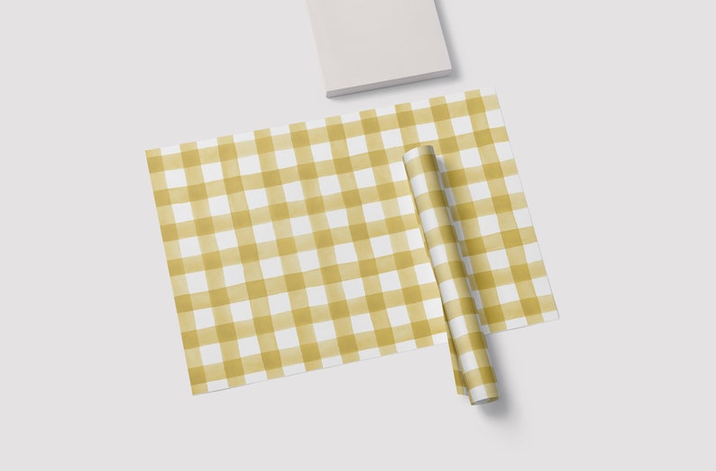 Yellow Gingham Paper Placemat Pad Spring Placemats Disposable Placemat Pad Spring Table Decor image 1