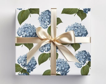 Blue Hydrangea Wrapping Paper Chinoiserie Gift Wrap Scrapbooking Floral gift for Her Wrapping Paper Housewarming Gift Hostess Gift Wedding