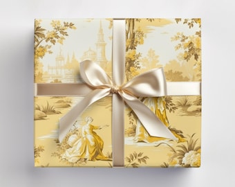Yellow Toile Gift Wrap | Gold French Countryside Wrapping Paper