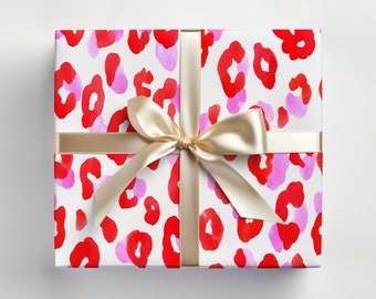 Red Leopard Gift Wrap, Chinoiserie Gift Wrap, Leopard Print Christmas Wrapping Paper Animal Print Gift for her Engagement Gift Cheetah Print