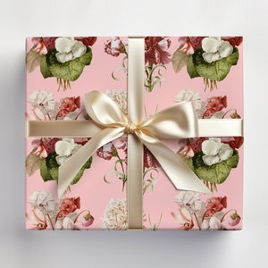 Cadeaupapier roze bloemen |  Inpakpapier | Verjaardagscadeau | Moederdag|  Abstracte afdruk | Cadeau voor haar | Verlovingscadeau