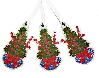 Geschenkanhänger, Weihnachtsgeschenkanhänger, Weihnachtsgeschenkanhänger, Geschenkanhänger, Weihnachtsgeschenkverpackung, Chinoiserie Geschenkverpackung, Blau Weiß