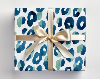 Blue Leopard Gift Wrap, Chinoiserie Gift Wrap, Leopard Print, Christmas Wrapping Paper, Animal Print, Gift for her, Engagement Gift