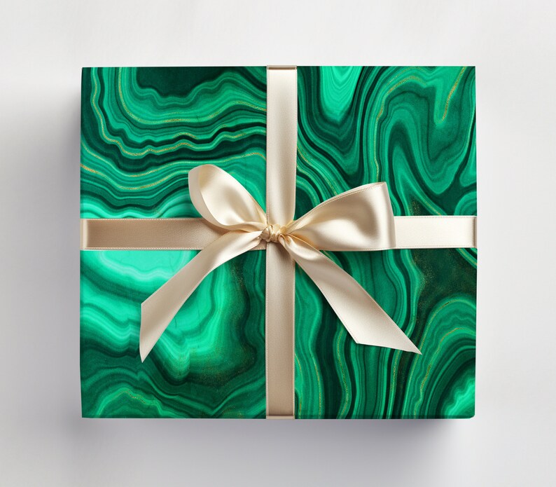 Malachite Gift Wrap, Malachite Wrapping Paper, Birthday Gift, Christmas Wrapping Paper, Abstract Print, Gift for her, Engagement Gift image 1