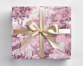 Pink Toile Gift Wrap Sheets | Rose French Country Wrapping Paper