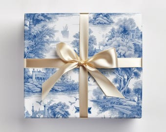 Blue Toile Gift Wrap | Classic French Country Wrapping Paper