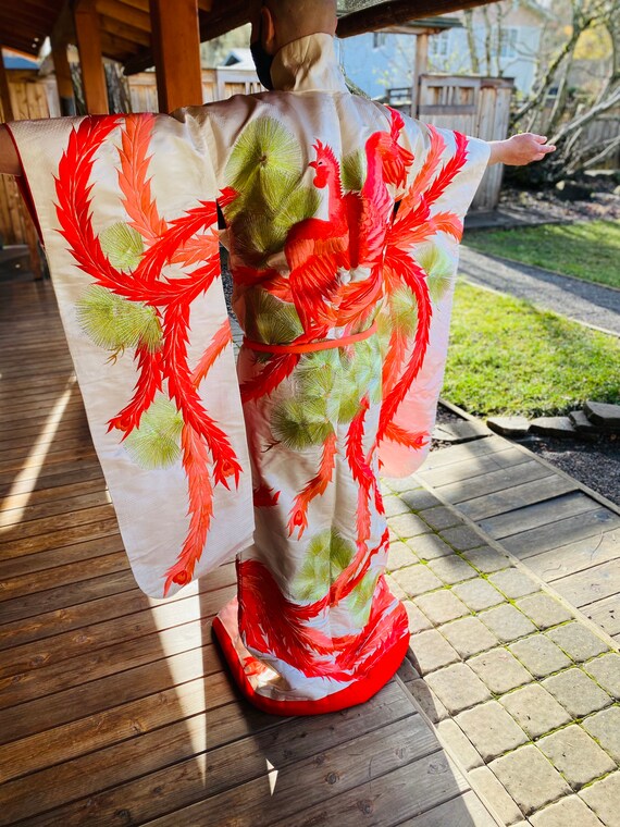 Exquisite Kimono with Blazing Phoenix Embroidery