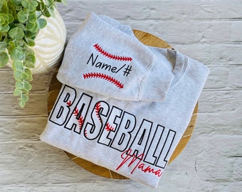 Honkbal Mama Sweatshirt | Geborduurd moedersweater | Honkbal moeder shirt | Gepersonaliseerde honkbalsweater | Honkbal hoodie