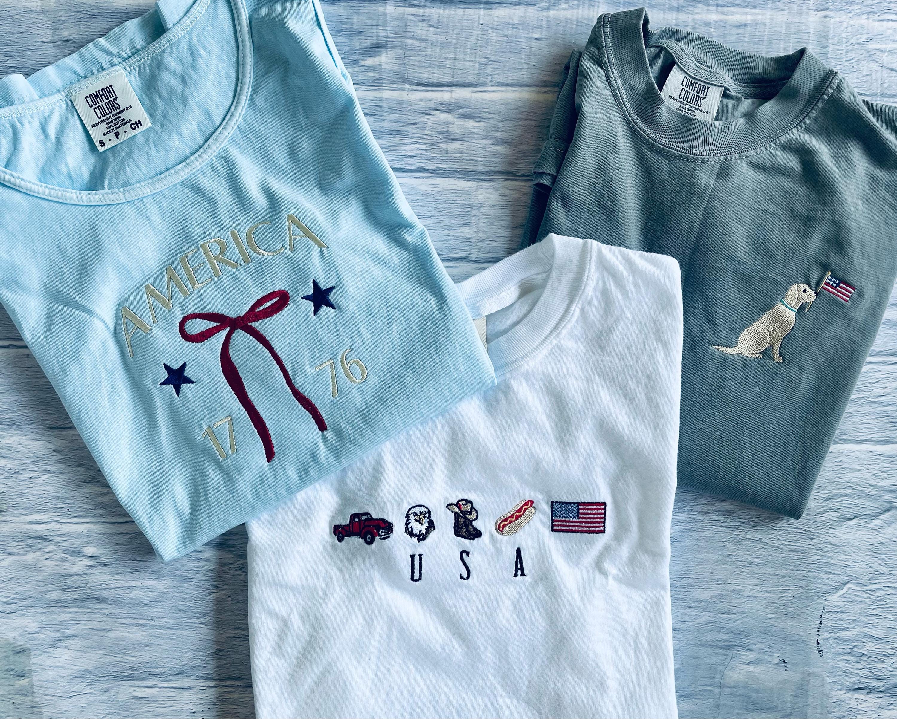 4th of July Embroidery T Shirt - Etsy