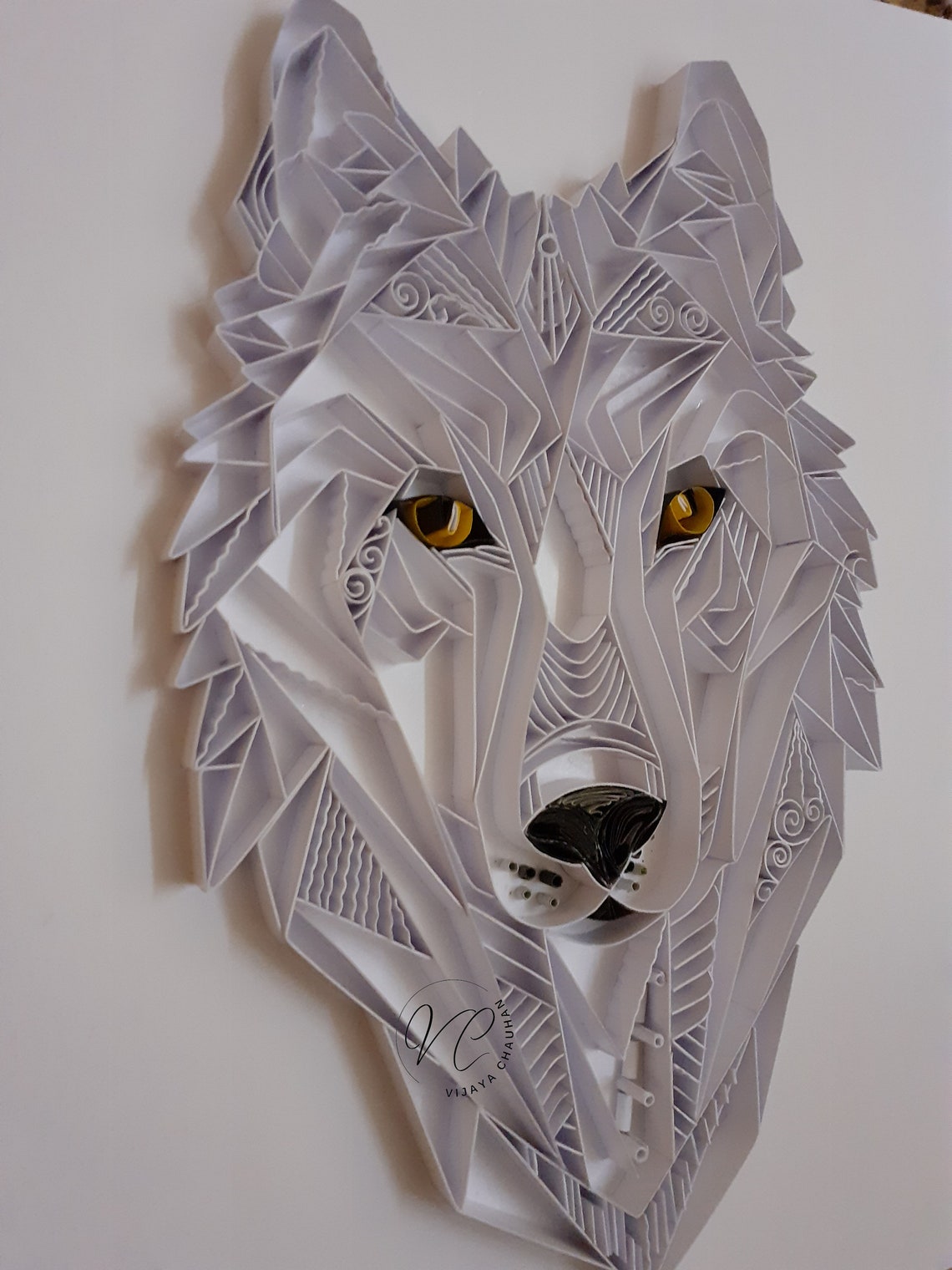 Quilled Wolf Wall Hanging Handmade Geometric Paper Art Etsy