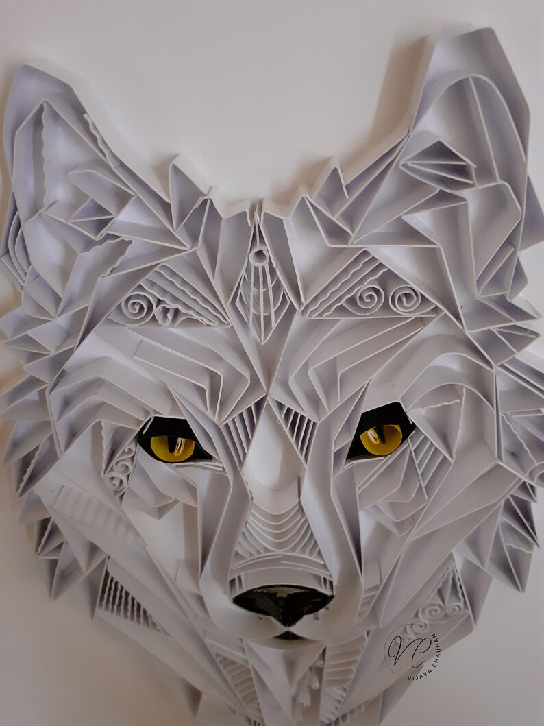 Quilled Wolf Wall Hanging Handmade Geometric Paper Art Etsy