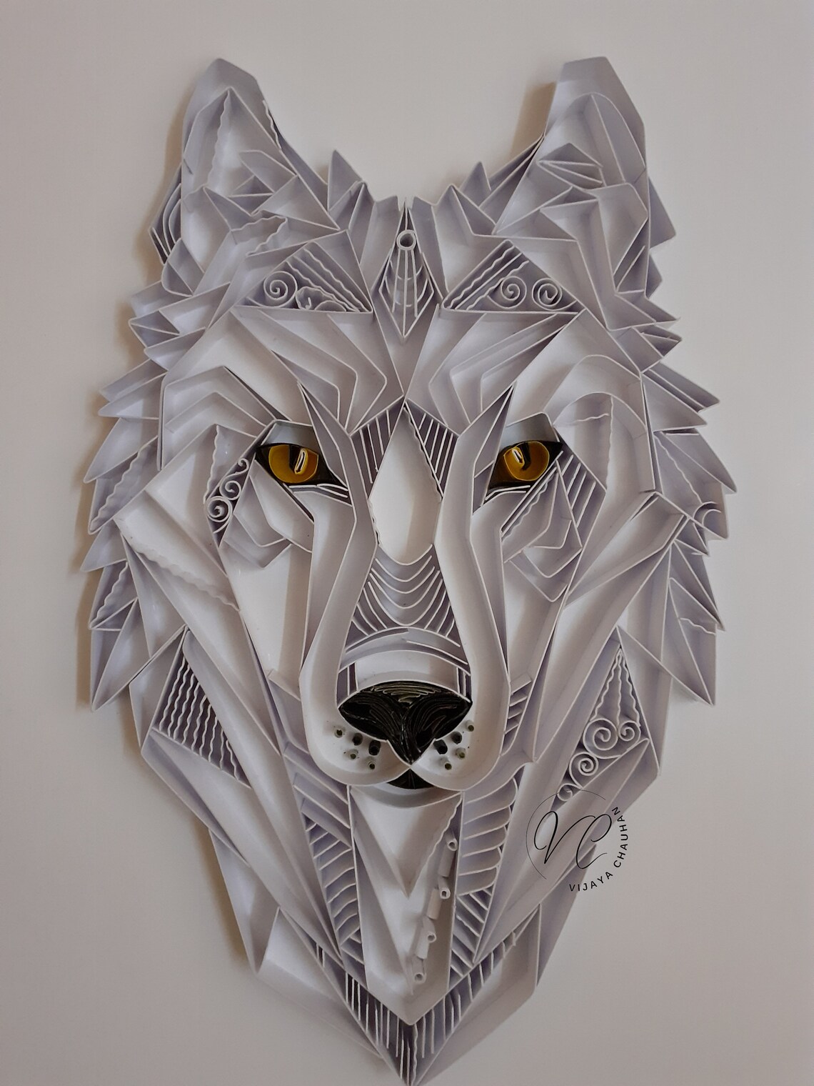 Quilled Wolf Wall Hanging Handmade Geometric Paper Art Etsy