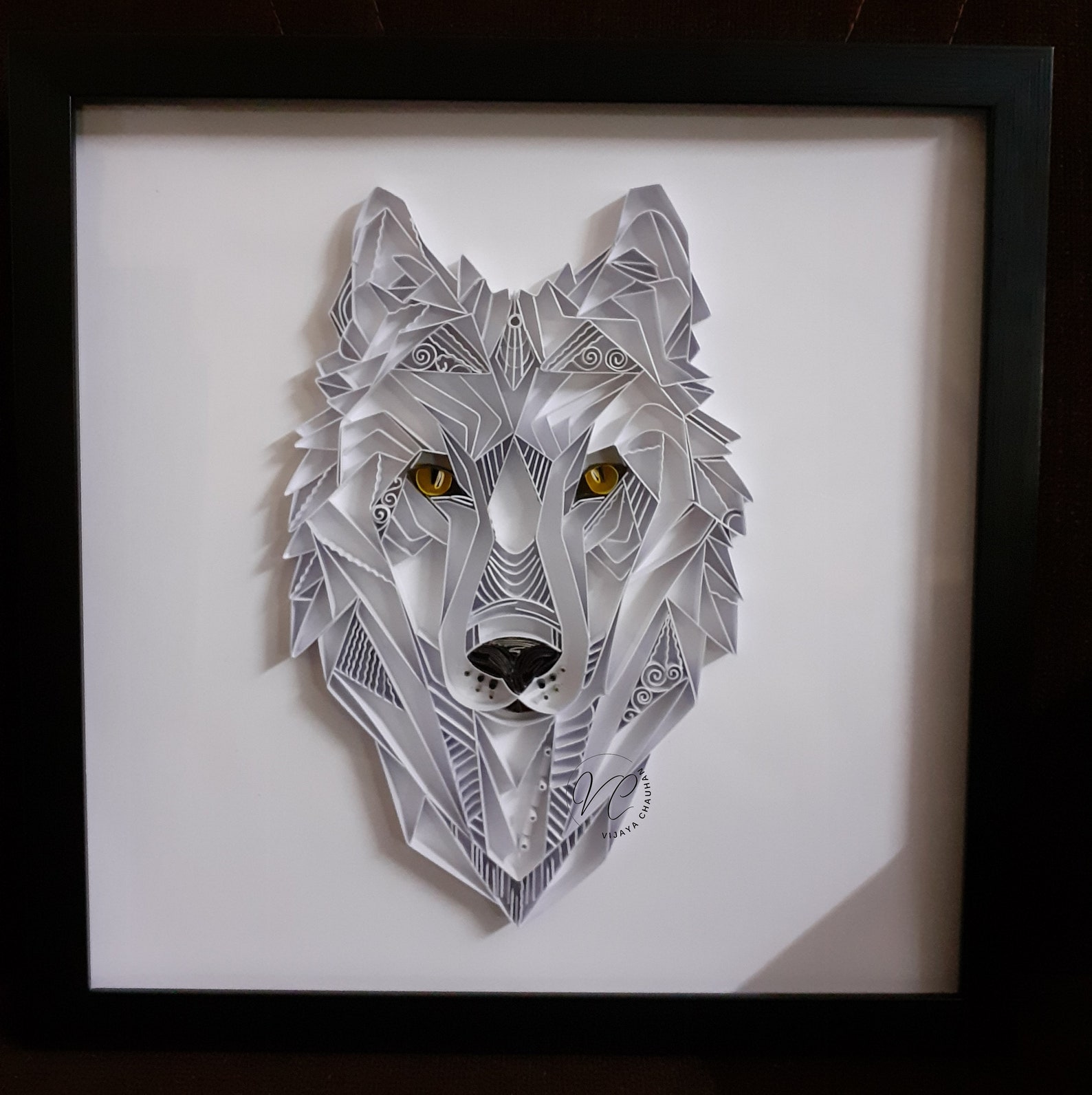 Quilled Wolf Wall Hanging Handmade Geometric Paper Art Etsy