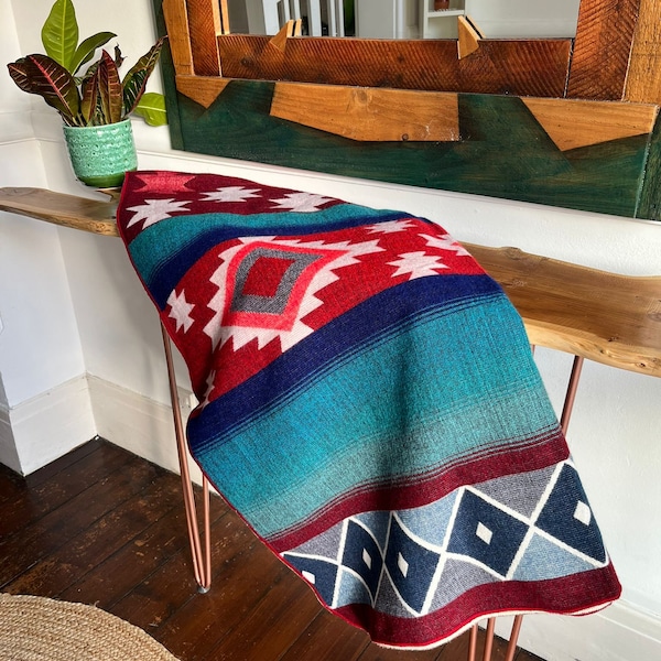 SOFT & WARM BLUE STRPED ALPACA WOOL BLANKET 230x165 cm PLAD HANDMADE