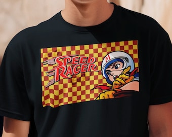 Classic Speed & Logo With Checkered Flag T-Shirt Gildan Black or Whie