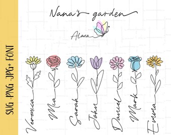 Nana&#39;s Garden Flower Name Rainbow Baby Butterfly Custom Mother&#39;s Day Gift Svg Personalized Gift For Grandma Custom Names Nana&#39;s Gift Shirt
