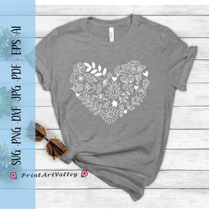 Heart Flower SVG Designs Floral Heart PNG Design Heart for Cricut Floral Heart Sublimation Flower Dxf Heart Wreath Cut file dxf Heart Wreath
