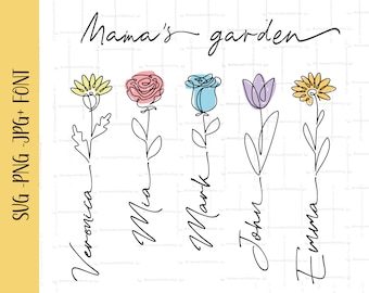 Mama&#39;s Garden Svg Png Mother&#39;s Day Gift Svg Custom Names Flowers Svg Personalized Gift For Mom Svg Custom Name Personalized Mom&#39;s Gift Shirt
