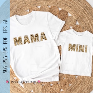 Mama Mini Leopard Varsity Letters Mama and Mini Png Matching Designs Mama Mini Svg Png Mama Varsity Svg Mama Shirt Design Mother's Day Gift