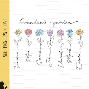 Regalo del Día de las Madres svg abuelas jardín svg png nombres personalizados flores svg regalo personalizado para nana svg nombre personalizado personalizado regalo de la abuela